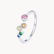 Colourful Drops Adjustable Silver Ring